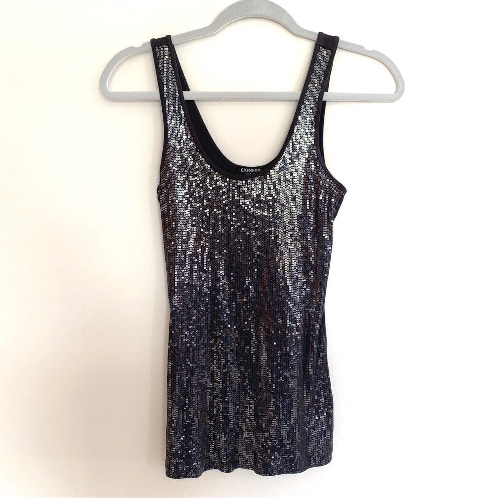 Express Sexy Basic sequin tank top Gray Medium